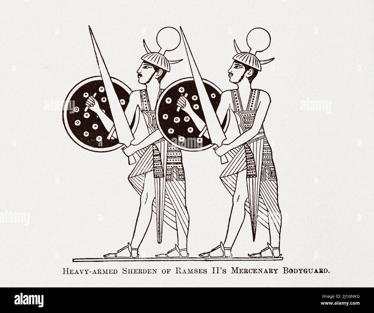 Égypte ancienne. Le Nouveau Royaume (1549–1069 av. J.-C.). Illustration de 1912 sherden armé lourd du garde-corps mercenaire de Ramses II Banque D'Images