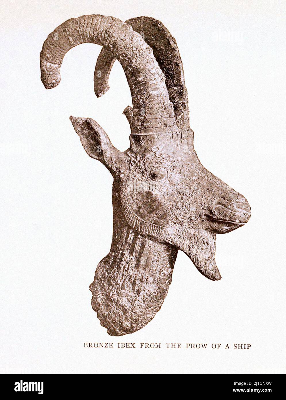 Égypte ancienne. Période tardive de l'Égypte ancienne, dynastie Saite (26th dynastie). Illustration de 1912 Bronze Ibex de la prow d'un navire Banque D'Images