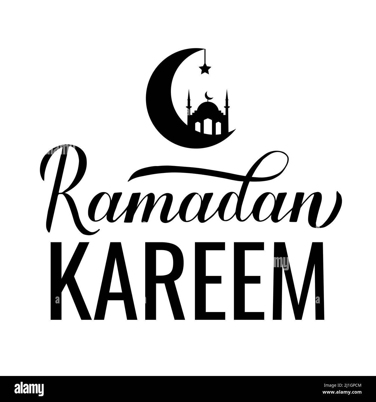 Ramadan Kareem calligraphie lettering isolé sur blanc. Affiche typographique du mois sacré musulman. Illustration vectorielle traditionnelle islamique. Modèle vectoriel Illustration de Vecteur