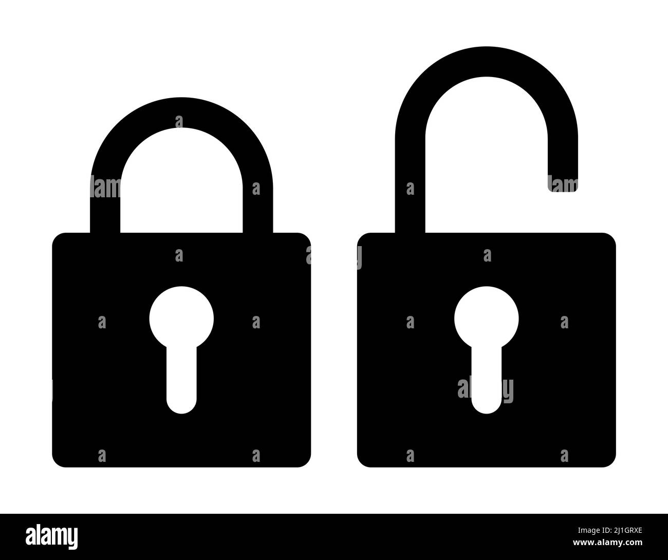 Ensemble vectoriel d'icônes de cadenas noir ouvert et verrouillé, isolé sur fond blanc. Illustration de Vecteur