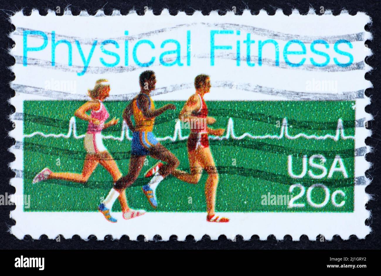 ÉTATS-UNIS D'AMÉRIQUE - VERS 1983: Un timbre imprimé aux États-Unis d'Amérique montre les gens qui courent, la forme physique, vers 1983 Banque D'Images