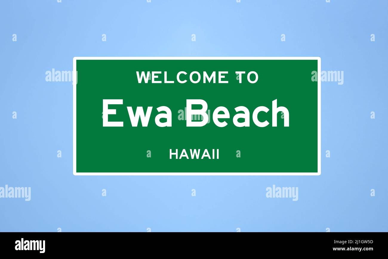 Ewa Beach, panneau de limite de la ville d'Hawaï. Signe de la ville depuis les États-Unis. Banque D'Images