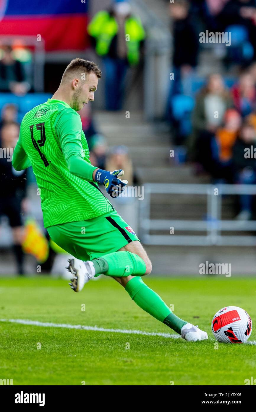 Oslo, Norvège 25 mars 2022, Marek Rodak de Slovaquie en action lors du match international de football amical entre la Norvège et la Slovaquie de Slovaquie au stade Ullevaal à Oslo, Norvège. Credit: Nigel Waldron/Alay Live News Banque D'Images