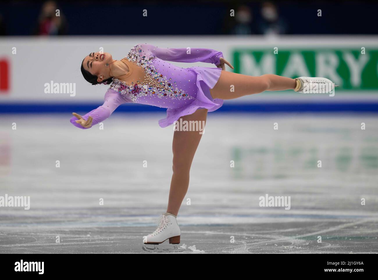 Stade Sud de France, Montpellier, France. 25th mars 2022. Karen Chen des États-Unis d'Amérique lors de la finale de Womens, Championnat mondial de patinage artistique au Sud de France Arena, Montpellier, France. Kim Price/CSM/Alamy Live News Banque D'Images