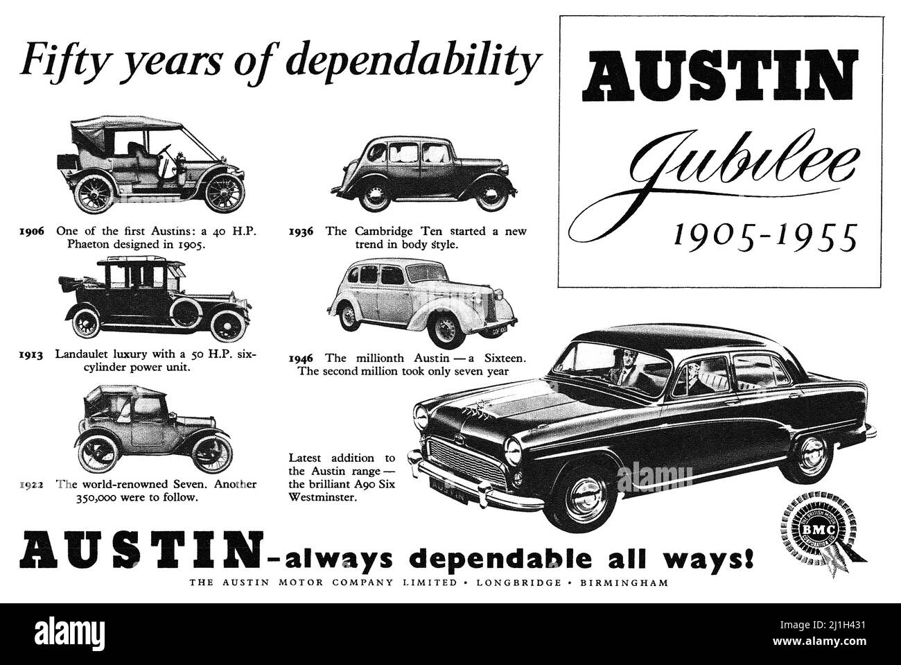1955 La publicité pour Austin motor cars. Banque D'Images