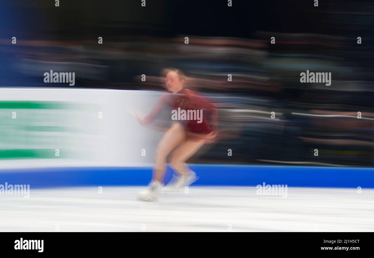 Stade Sud de France, Montpellier, France. 25th mars 2022. Mariah Bell des États-Unis d'Amérique pendant la finale de Womens, Championnat mondial de patinage artistique au Sud de France Arena, Montpellier, France. Kim Price/CSM/Alamy Live News Banque D'Images