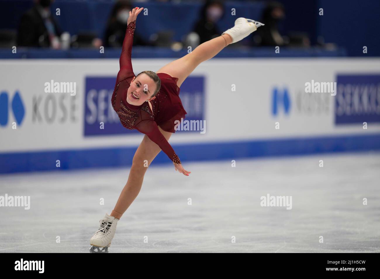 Stade Sud de France, Montpellier, France. 25th mars 2022. Mariah Bell des États-Unis d'Amérique pendant la finale de Womens, Championnat mondial de patinage artistique au Sud de France Arena, Montpellier, France. Kim Price/CSM/Alamy Live News Banque D'Images