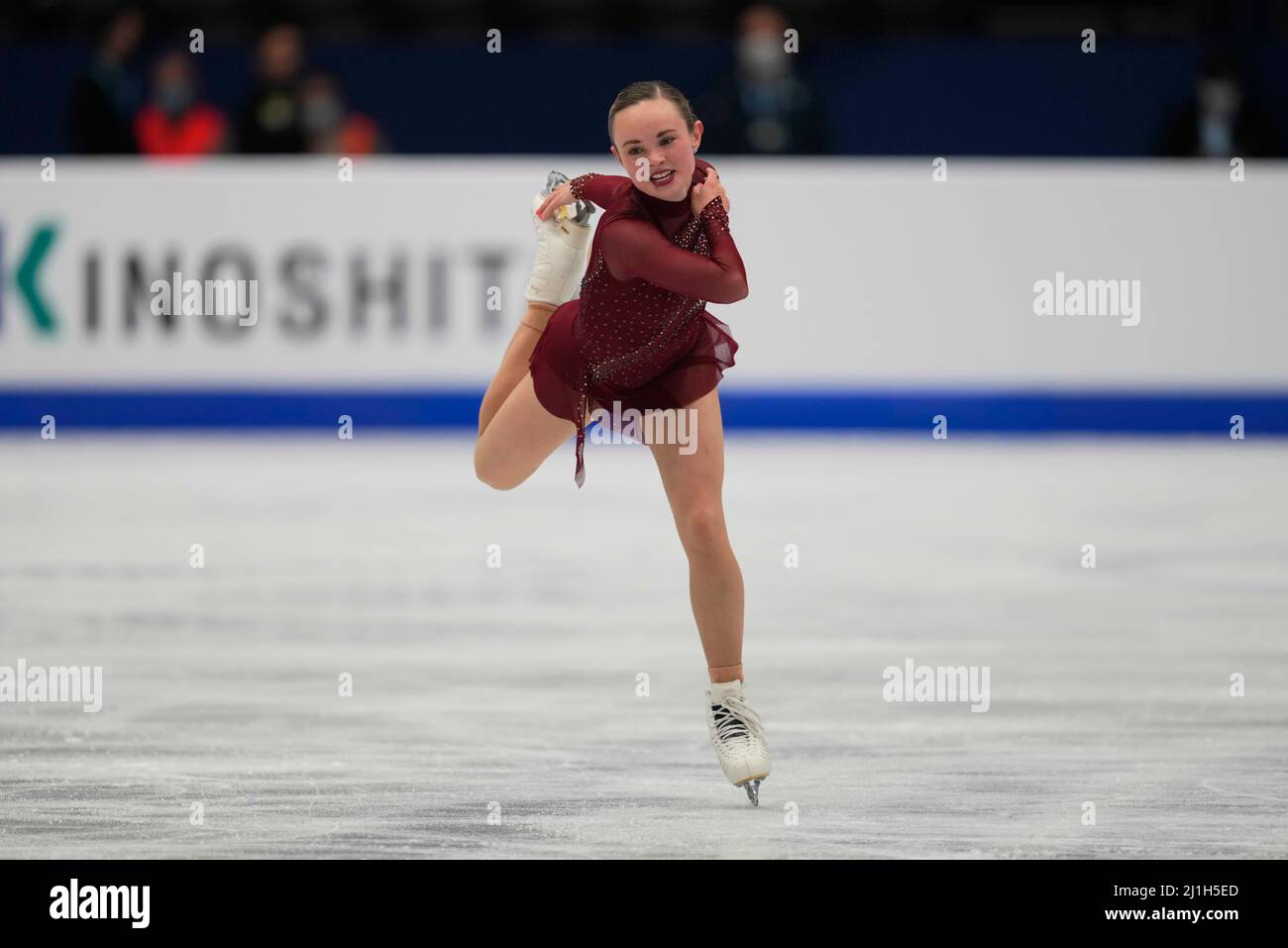 Stade Sud de France, Montpellier, France. 25th mars 2022. Mariah Bell des États-Unis d'Amérique pendant la finale de Womens, Championnat mondial de patinage artistique au Sud de France Arena, Montpellier, France. Kim Price/CSM/Alamy Live News Banque D'Images