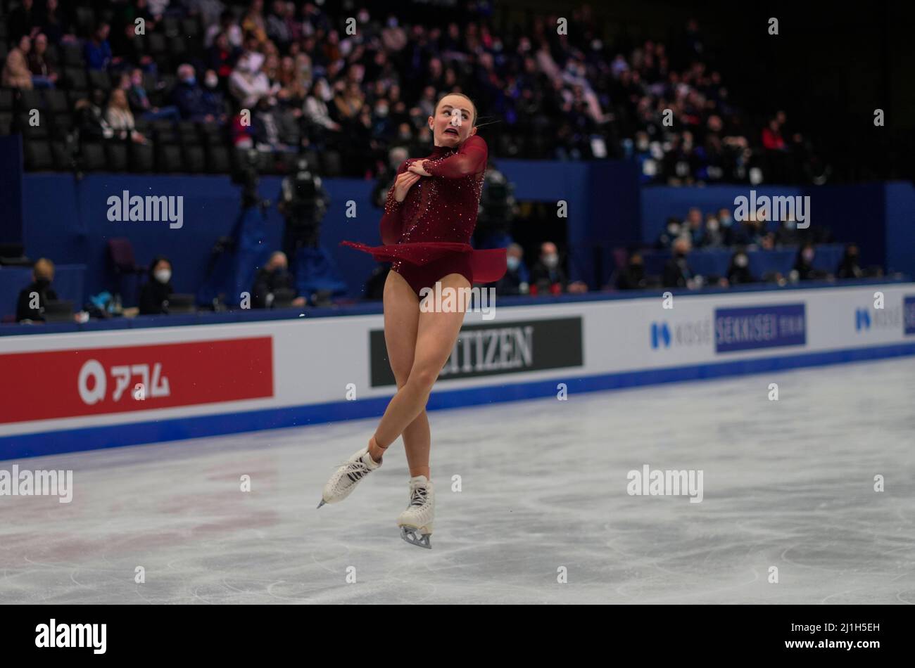 Stade Sud de France, Montpellier, France. 25th mars 2022. Mariah Bell des États-Unis d'Amérique pendant la finale de Womens, Championnat mondial de patinage artistique au Sud de France Arena, Montpellier, France. Kim Price/CSM/Alamy Live News Banque D'Images