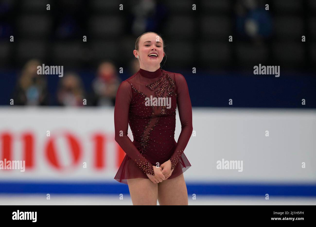 Stade Sud de France, Montpellier, France. 25th mars 2022. Mariah Bell des États-Unis d'Amérique pendant la finale de Womens, Championnat mondial de patinage artistique au Sud de France Arena, Montpellier, France. Kim Price/CSM/Alamy Live News Banque D'Images