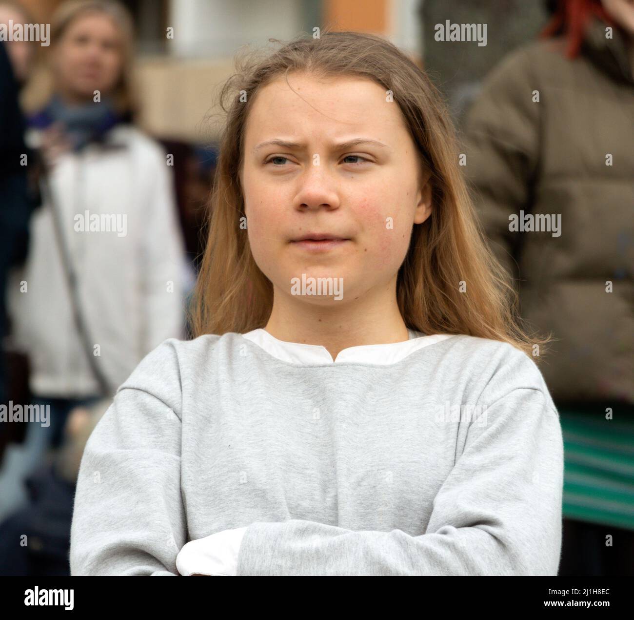 STOCKHOLM, SUÈDE - 25 MARS 2022 : Greta Thunberg, activiste climatique suédois de 19 ans, manifestant à Stockholm le vendredi. Banque D'Images