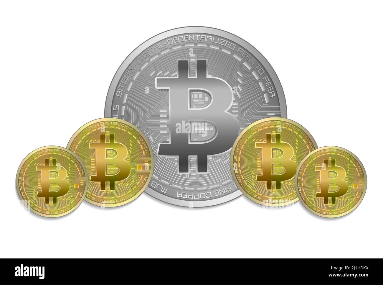 Pièces de monnaie en bitcoin, isolées sur fond blanc raster Banque D'Images