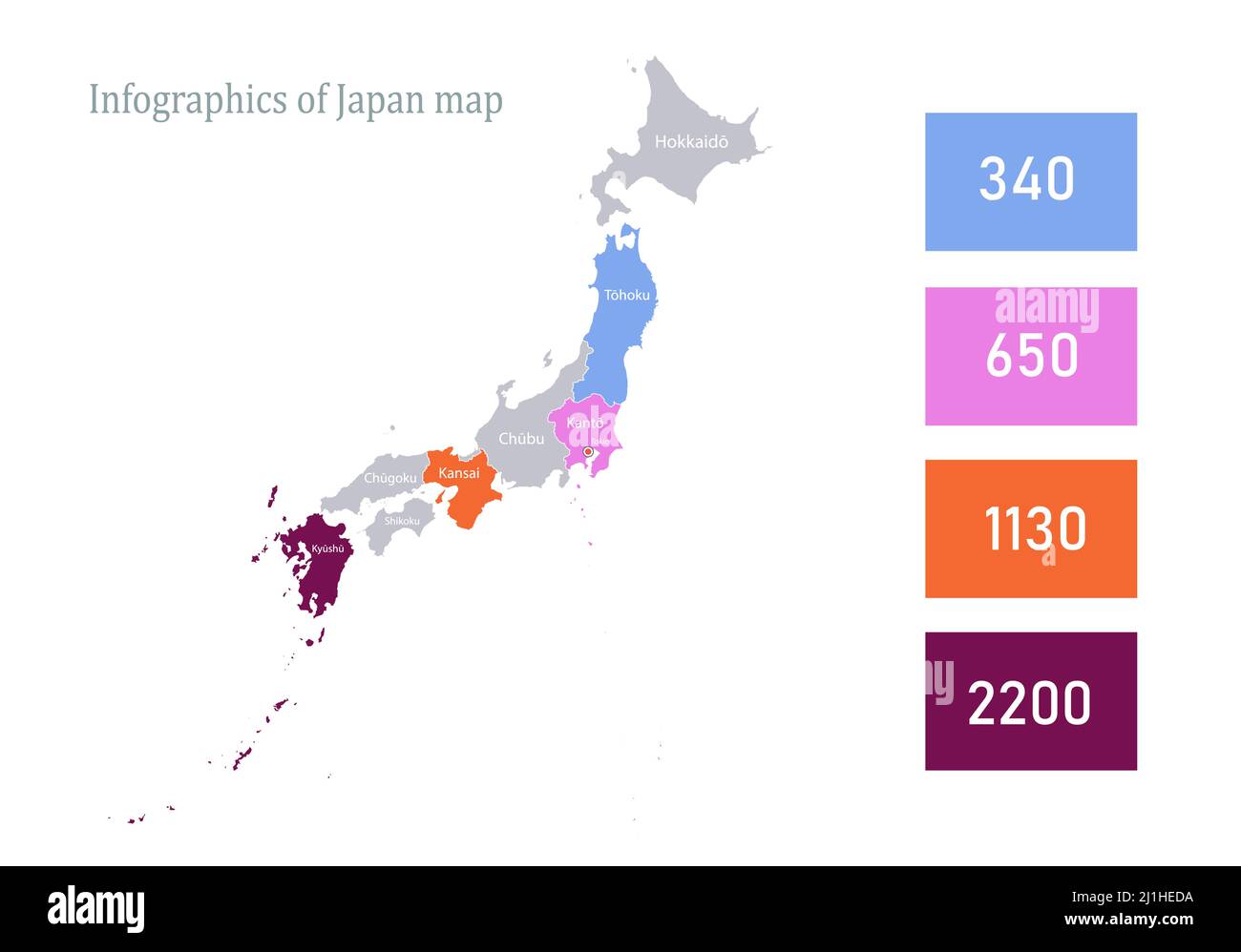 Infographies de la carte du Japon, vecteur de région individuel Illustration de Vecteur