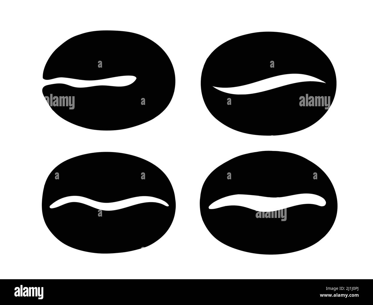 Ensemble silhouette de grains de café sur fond blanc. Logo Symbol objets isolés pour produits et marchandises commerciaux. Illustration de Vecteur