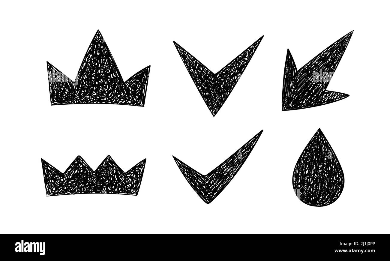 Ensemble de symboles de couronne pour silhouette de Doodle. Logo Symbol objets isolés pour produits et marchandises commerciaux. Illustration de Vecteur