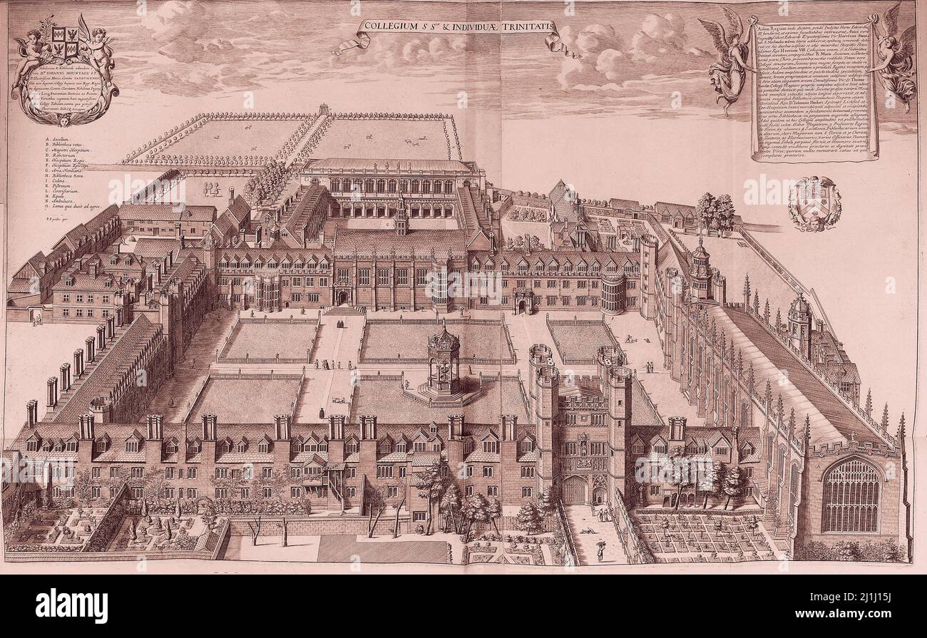 Gravure de Trinity College, Cambridge. 1690, par David Loggan. Trinity College est un collège constituant de l'Université de Cambridge. Le collège W Banque D'Images