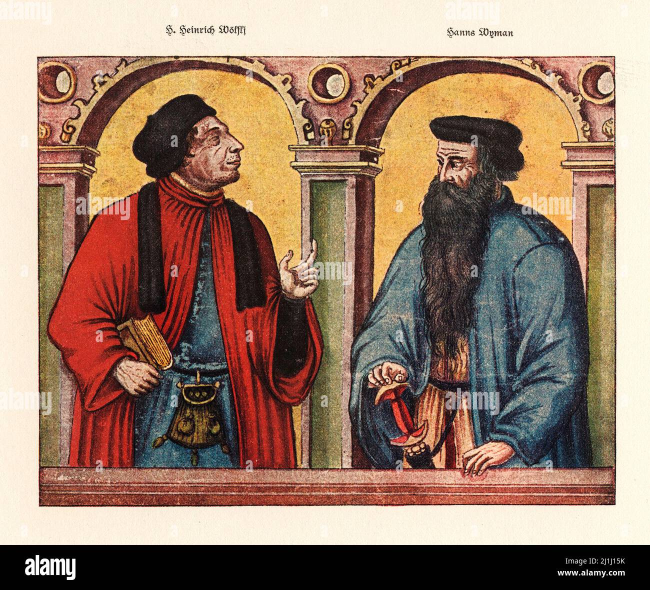 Portraits de H. Heinrich Wölfli et Hanns Wymann. 1520. Du livre de 1929 Heinrich Wölfli (auch Heinrich Wölflin, 1470- 1532) war ein bernis Banque D'Images