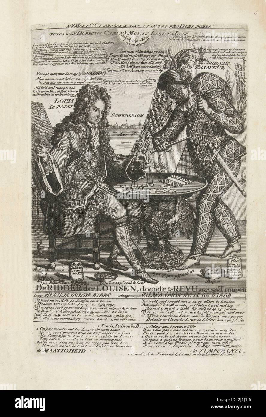 Gravure satirique allemande : Arlequin de Louis William de Baden-Baden, 1705, anonyme, 1706 Banque D'Images