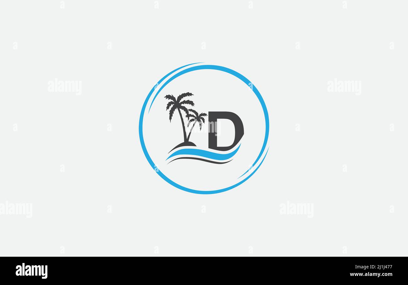 Nature vague d'eau et logo de l'arbre de plage vecteur avec les lettres et les alphabets Illustration de Vecteur