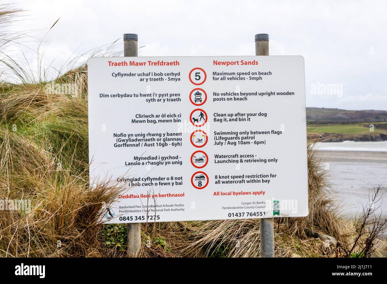 Panneau d'information près de la plage de Newport Sands, pays de Galles Banque D'Images