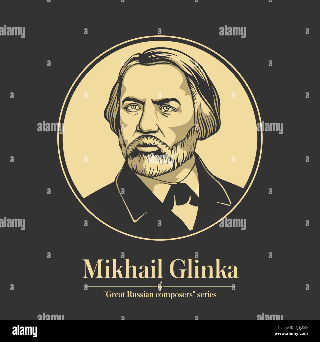 Grand compositeur russe. Mikhail Glinka a été le premier compositeur russe à obtenir une large reconnaissance dans son propre pays et est souvent considéré Illustration de Vecteur