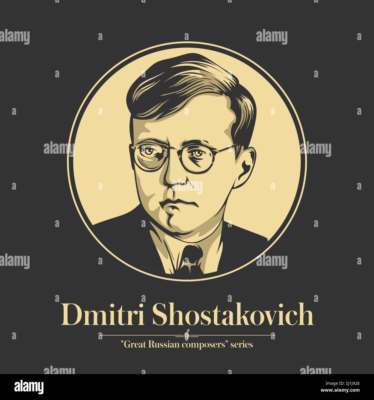 Grand compositeur russe. Dmitri Shostakovich était un compositeur et pianiste russe de l'époque soviétique. Il est considéré comme l'un des plus grands compositeurs des 20th Illustration de Vecteur