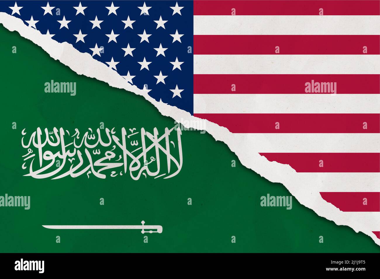 Le drapeau des États-Unis et de l'Arabie Saoudite a déchiré le papier grunge arrière-plan. Résumé économie des États-Unis et de l'Arabie saoudite, conflits politiques, concept de guerre Banque D'Images