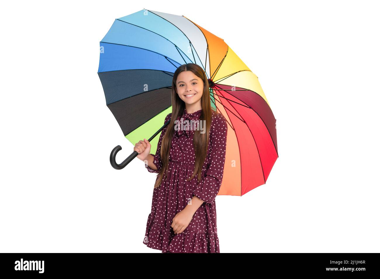 météo pluvieuse. retour à l'école. accessoire de mode d'automne. jeune fille élégante. Banque D'Images