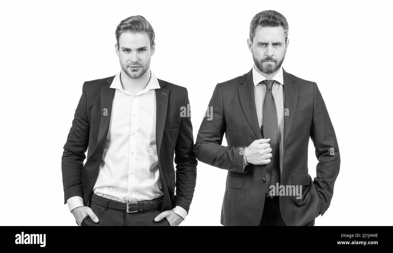 partenaire d'affaires sérieux hommes en costume d'affaires isolé sur blanc, partenariat Banque D'Images