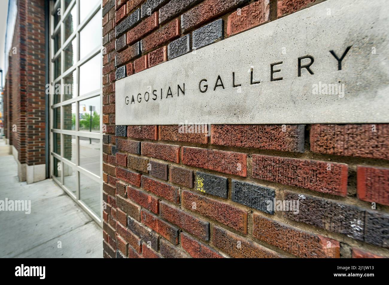 Panneau à l'entrée de la Gagosian Art Gallery dans la région de SoHo à New York Banque D'Images