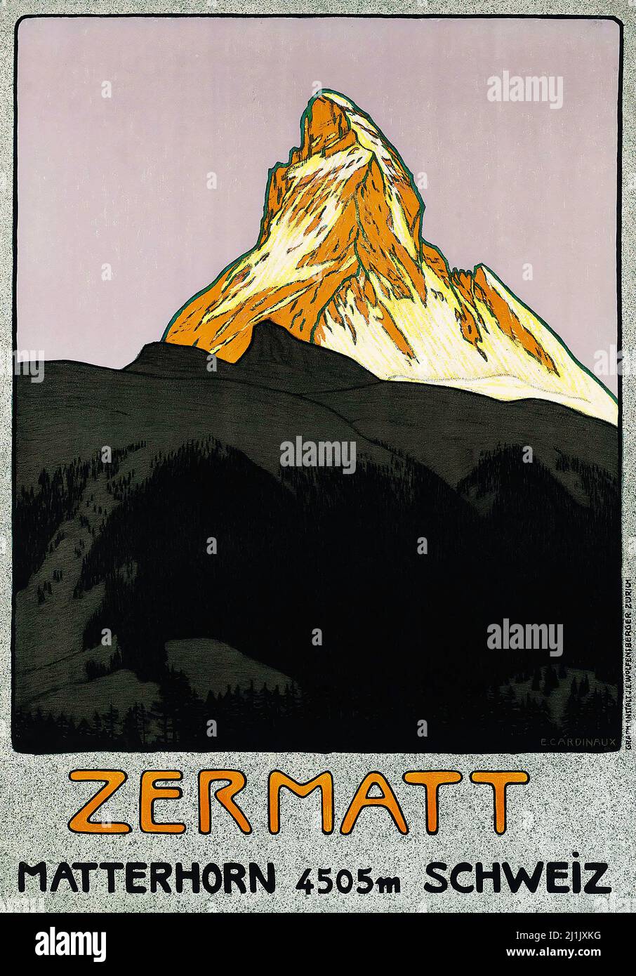 Zermatt - affiche de voyage vintage, sport d'hiver, ski - Suisse, Suisse, Suisse - oeuvres d'Emil Cardinaux (1877-1936) Banque D'Images