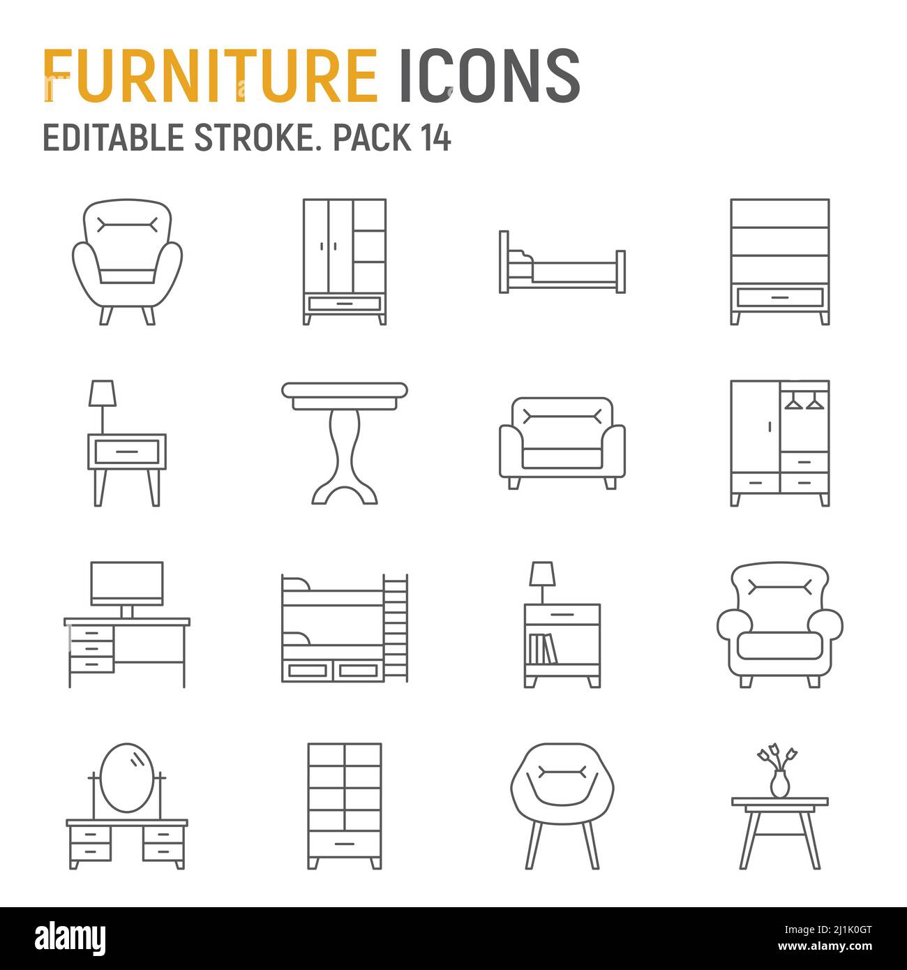 Ensemble d'icônes de ligne de mobilier Illustration de Vecteur
