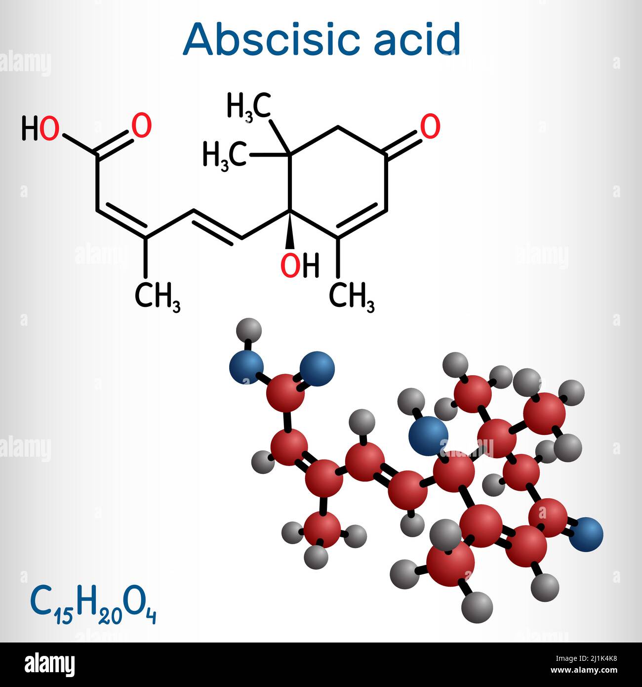 Acide abscissique, molécule d'ABA. C'est dormine, hormone végétale. Formule structurale, modèle moléculaire. Illustration vectorielle Illustration de Vecteur