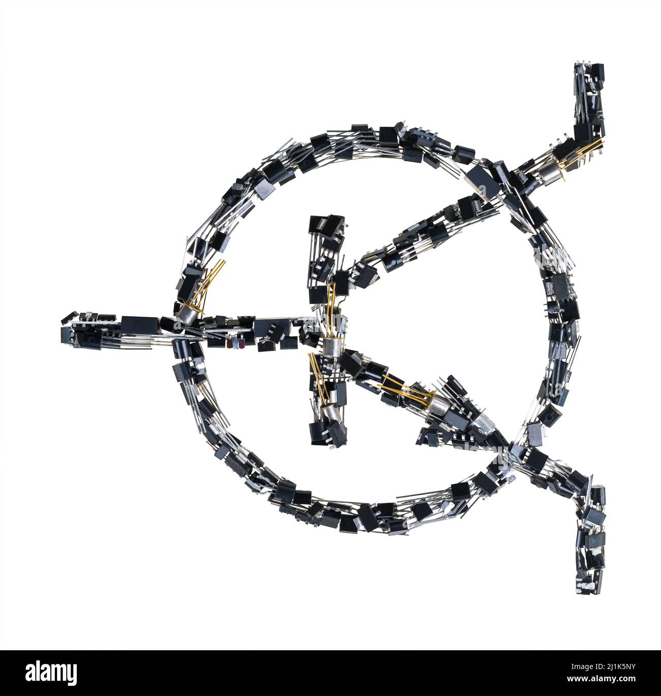 Symbole électronique du transistor à jonction bipolaire de type NPN. Pictogramme standard des transistors noirs pour le schéma de câblage. Composants électriques actifs. Banque D'Images