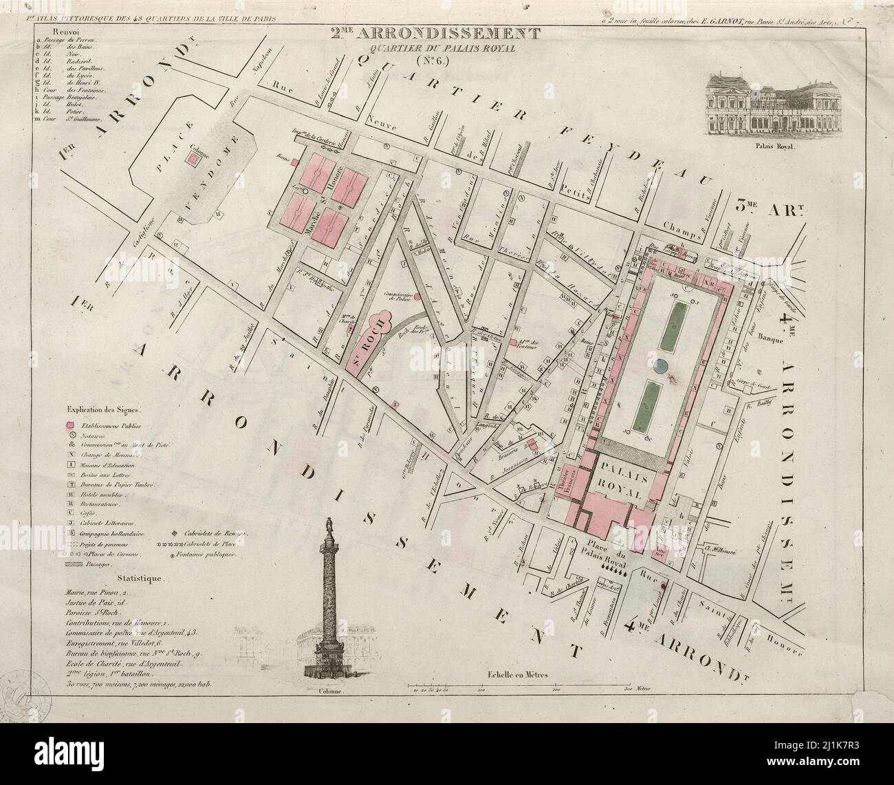 Carte ancienne des quartiers parisiens du 19th siècle. Petit atlas est magnifiquement coloré et illustré montrant le Paris à l'époque. Banque D'Images