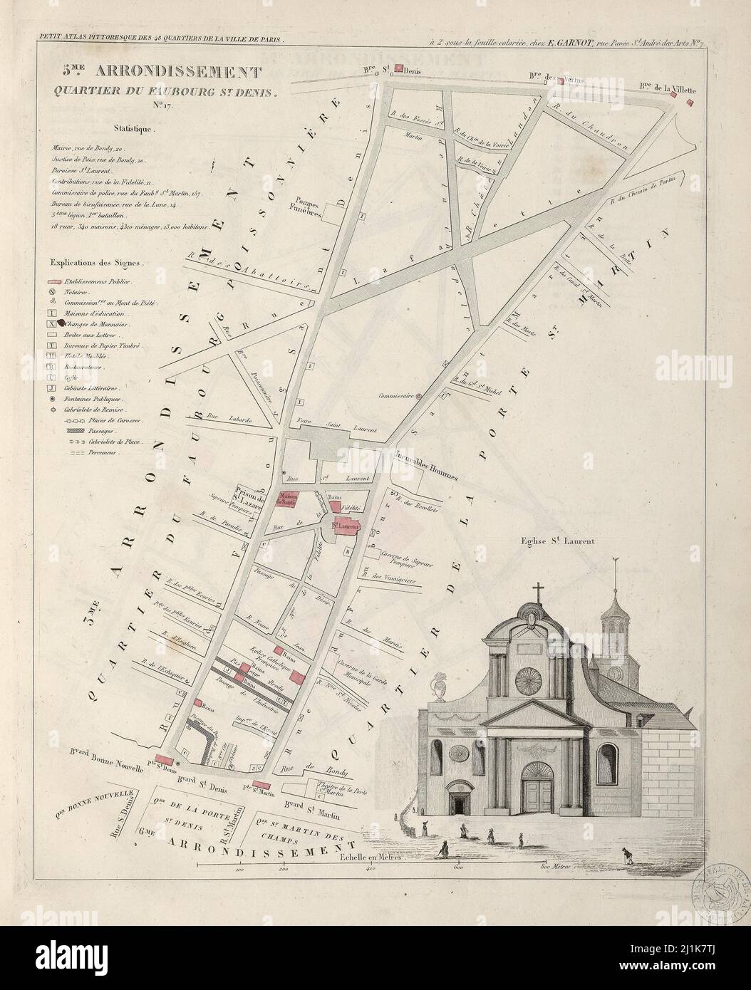 Carte ancienne des quartiers parisiens du 19th siècle. Petit atlas est magnifiquement coloré et illustré montrant le Paris à l'époque. Banque D'Images