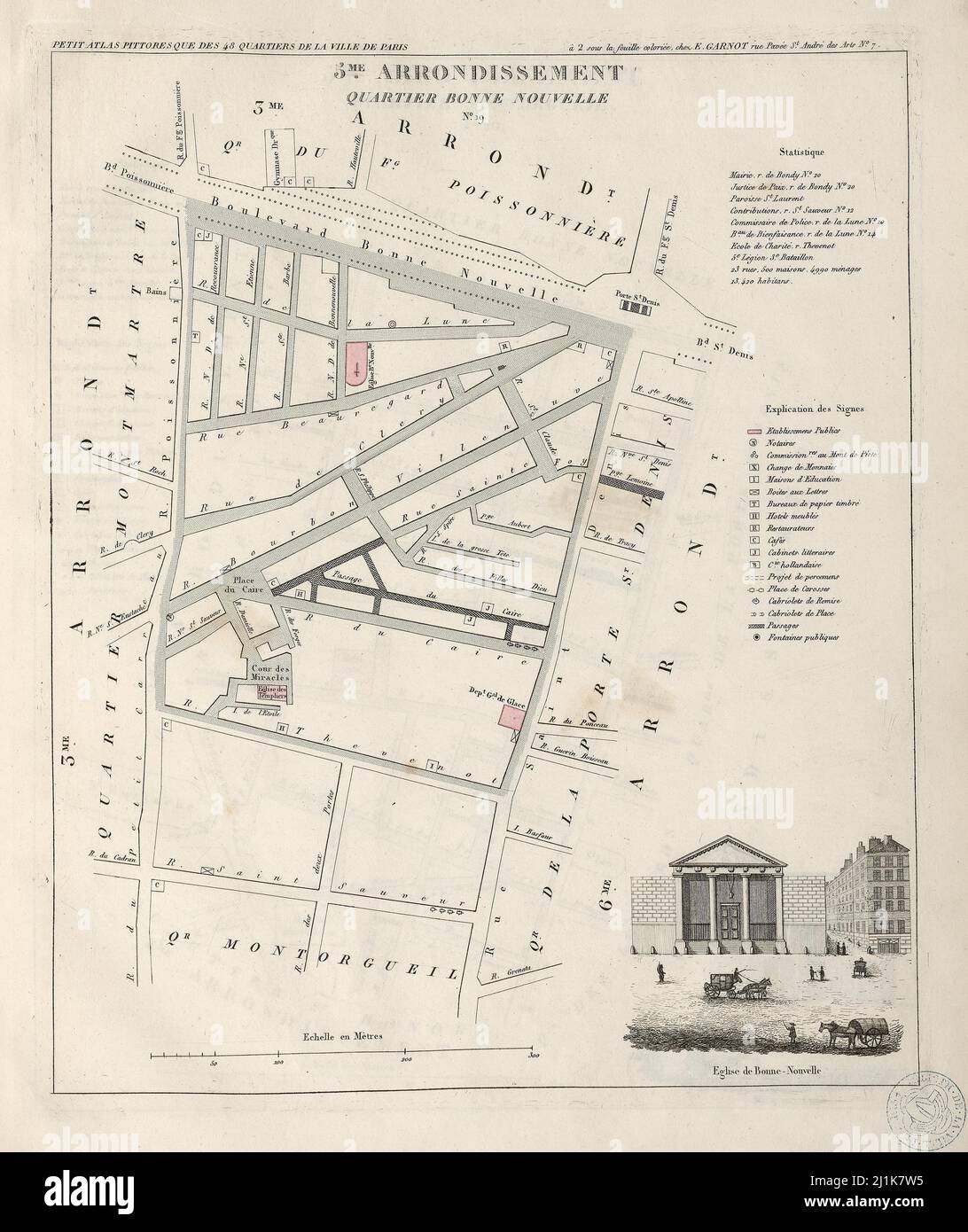 Carte ancienne des quartiers parisiens du 19th siècle. Petit atlas est magnifiquement coloré et illustré montrant le Paris à l'époque. Banque D'Images