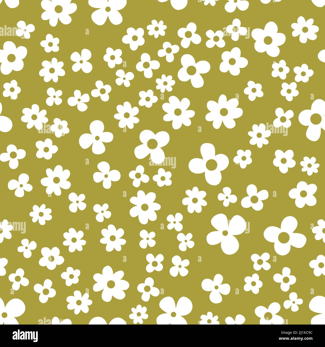 Motif fleuri blanc sans couture sur fond kaki, papier peint enveloppant dessin textile Banque D'Images