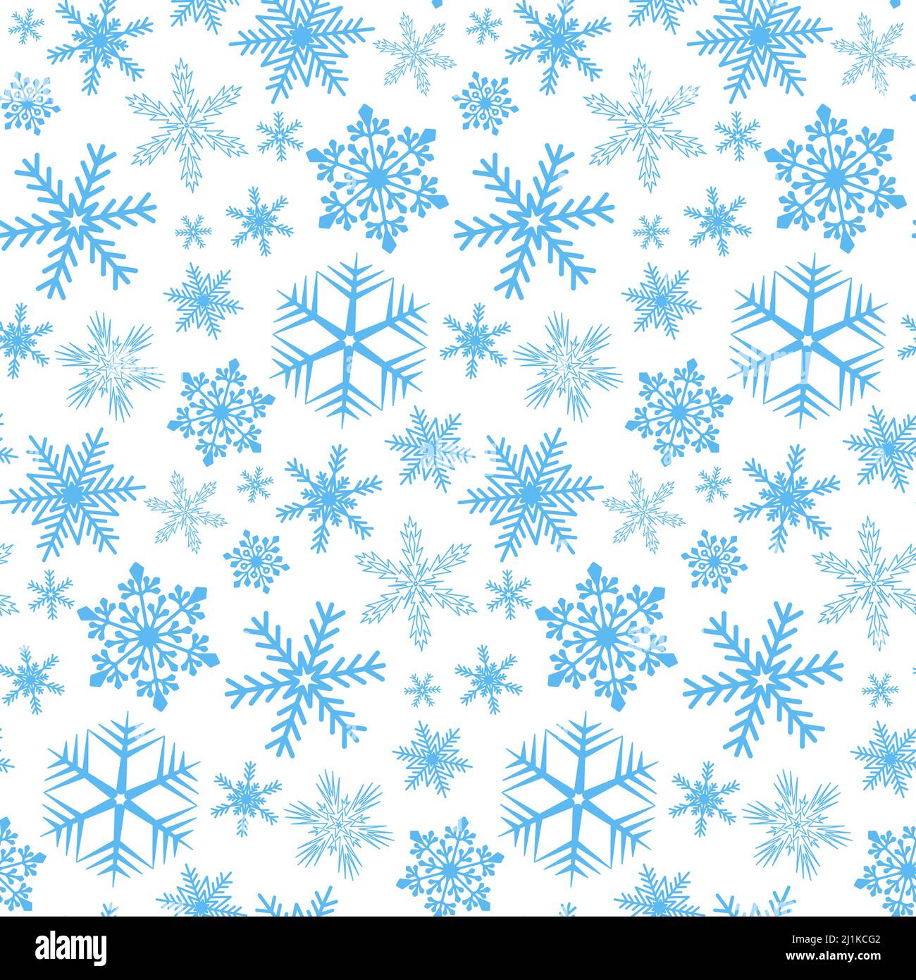 Neige hiver noël motif sans couture, flocon de neige bleu sur fond blanc, décoration symétrique cristal Banque D'Images