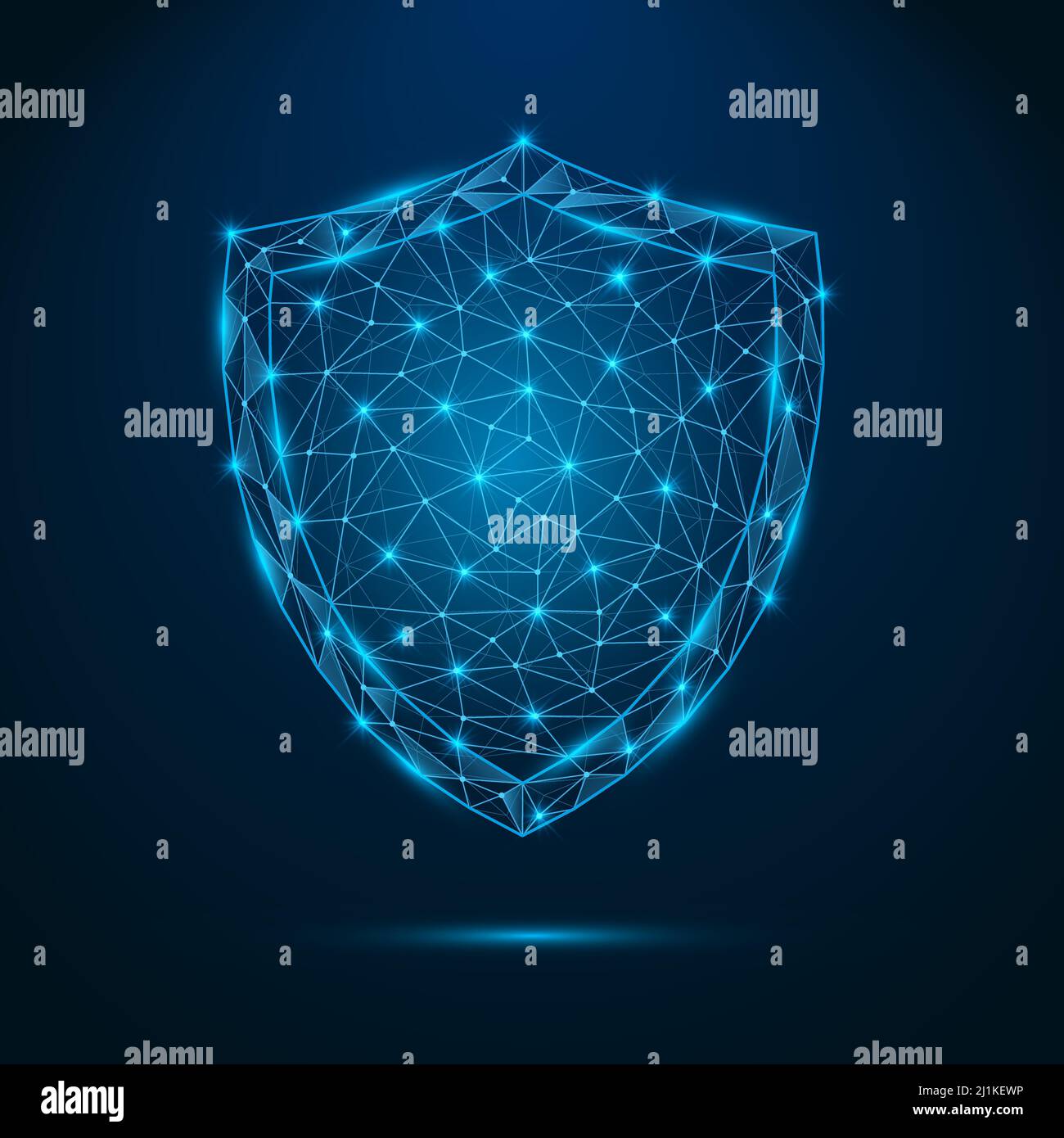 Symbole futuriste de bouclier de sécurité polygonal basse. Panneau antivirus avec points d'éclairage de connexion. Illustration de Vecteur