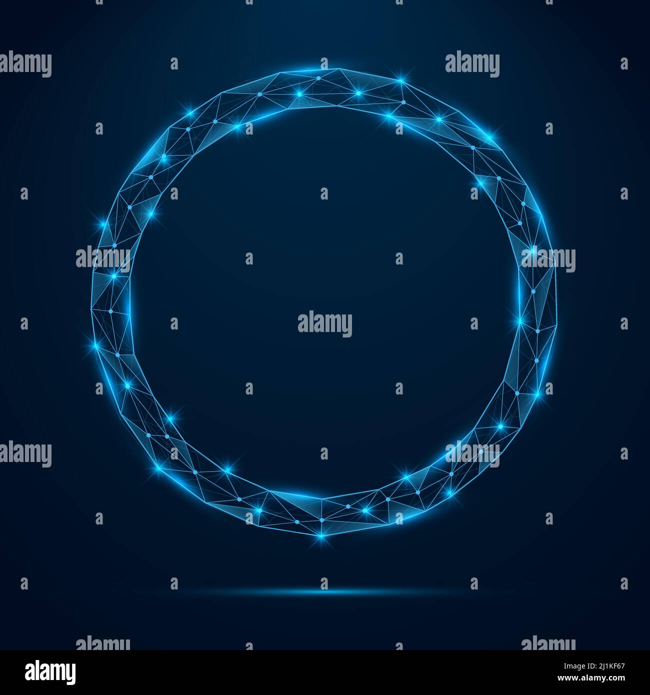 Cadre rond abstrait bleu poly avec éléments brillants. Forme ronde avec des points et des lignes de connexion de type étamage. Illustration de Vecteur