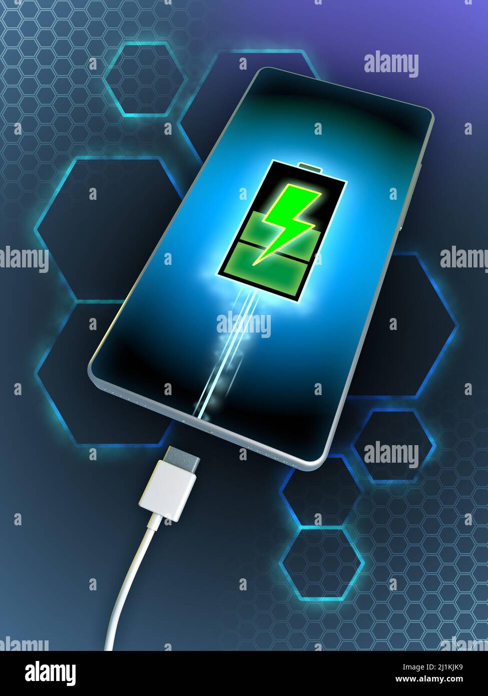 Chargement d'un smartphone à l'aide d'un câble USB-c. Illustration numérique. Banque D'Images