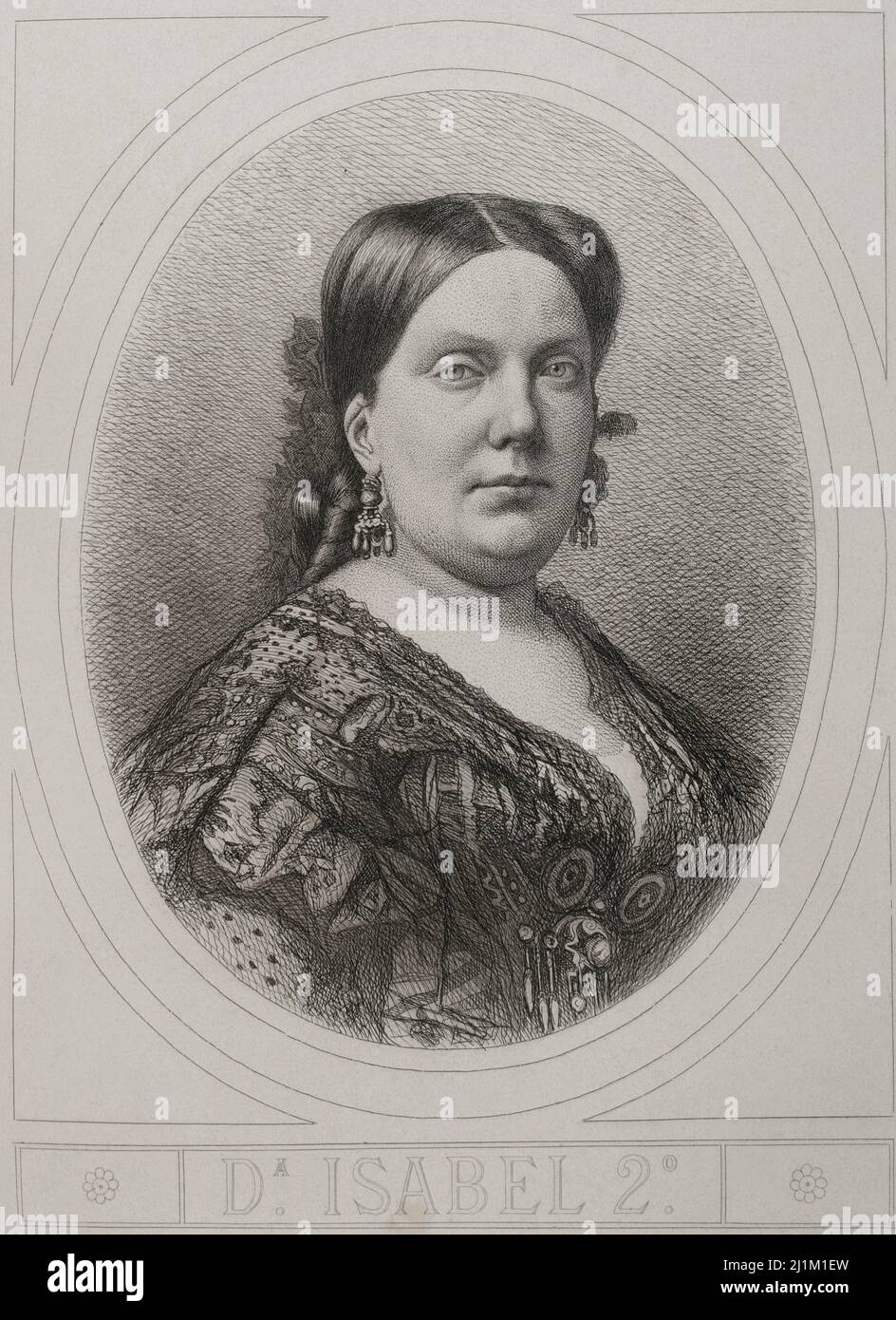 Isabella II (1830-1904). Reine d'Espagne de 1833 à 1868. Portrait. Gravure. Historia général de España, par Modesto Lafuente. Volume VI Publié à Barcelone, 1882. Banque D'Images