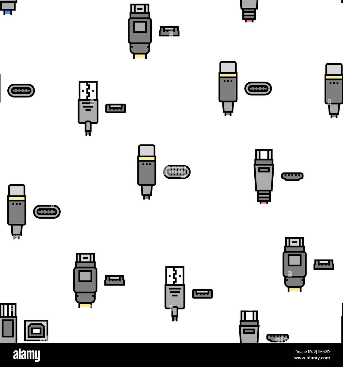 Le câble et le port USB achètent le modèle Vector Seamless Illustration de Vecteur