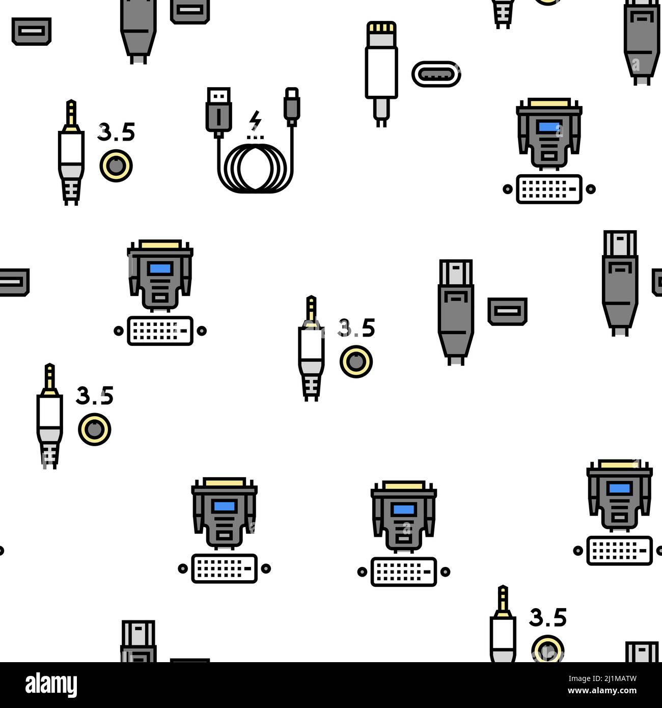 Le câble et le port USB achètent le modèle Vector Seamless Illustration de Vecteur