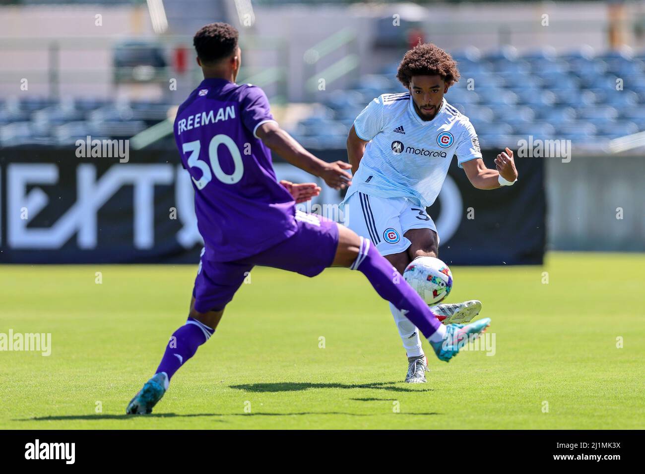 26 mars 2022 : le défenseur de Chicago Fire II A. REYNOLDS (36) participe au match de football MLS Next Pro Orlando City B vs Chicago Fire II au stade Osceola Heritage à Kissimmee, en Floride, le 26 mars 2022. (Image de crédit : © Cory Knowlton/ZUMA Press Wire) Banque D'Images