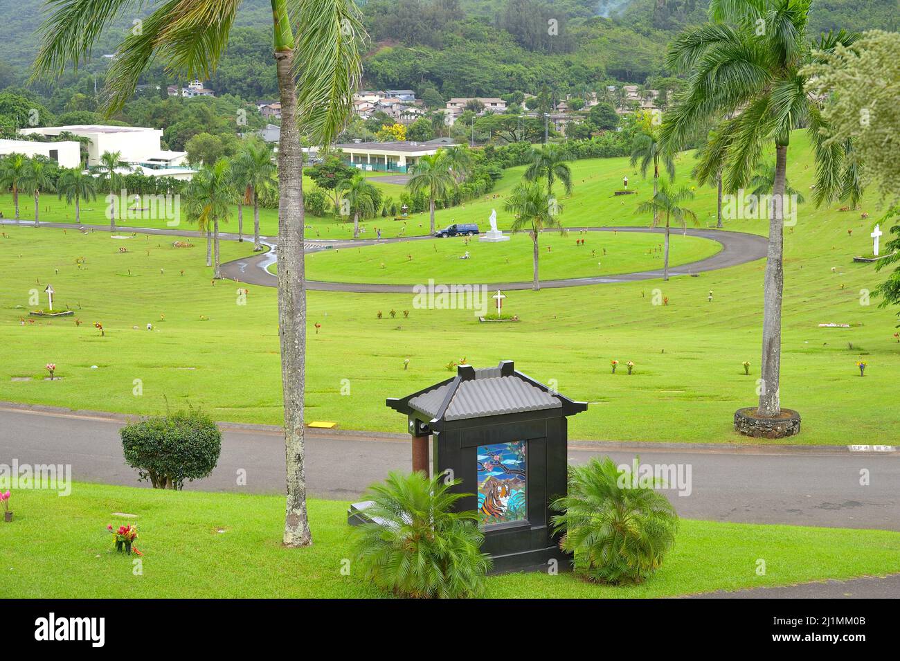 Le pittoresque cimetière japonais près d'Ahuimanu, Oahu HI Banque D'Images