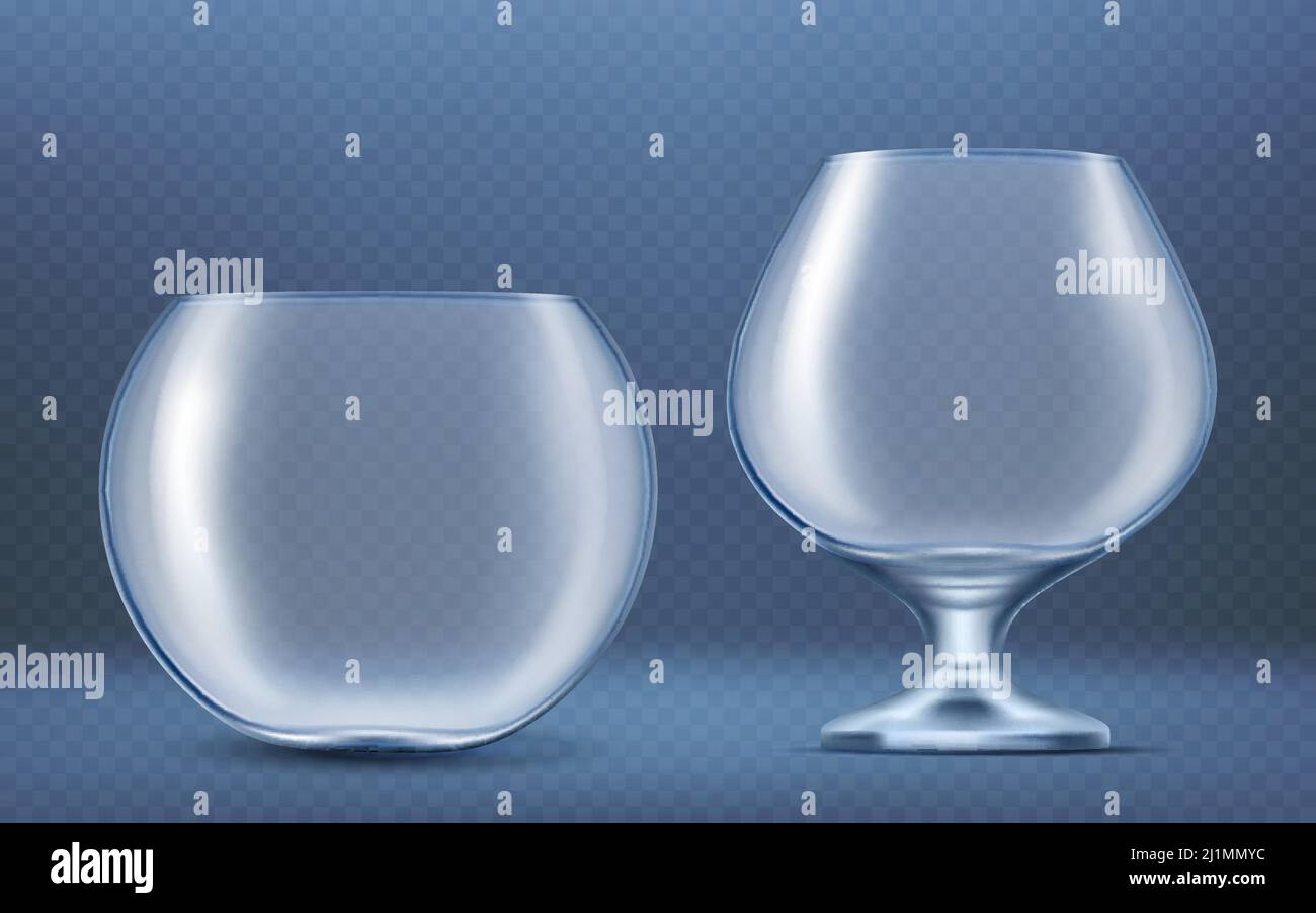 Aquarium rond en verre pour poissons dorés, animal aquatique isolé sur fond transparent. Maquette vectorielle réaliste d'un bol à poisson transparent vide. Bol en verre, vas Illustration de Vecteur