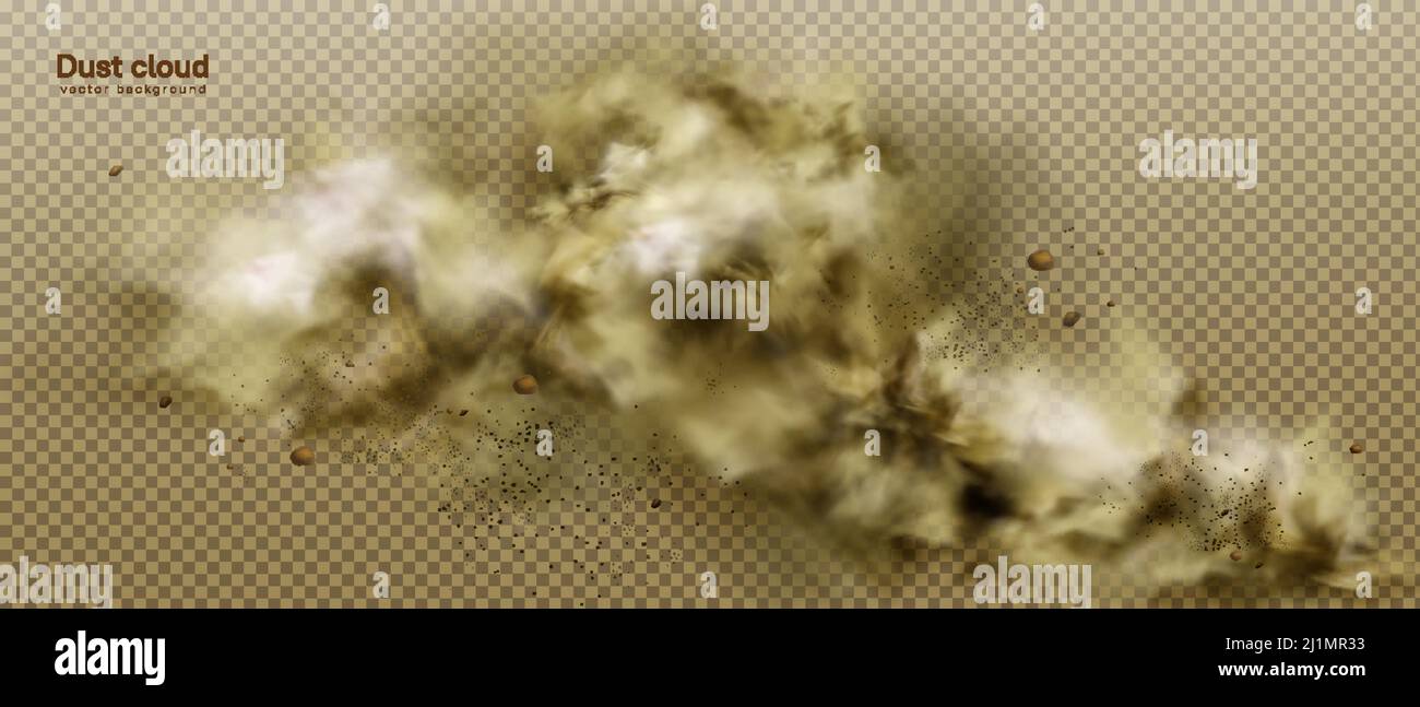 Nuage de poussière, fumée brune sale, épais smog avec sable mottes et particules de sol isolées sur fond transparent. Tunderstorm, pollution atmosphérique elem Illustration de Vecteur