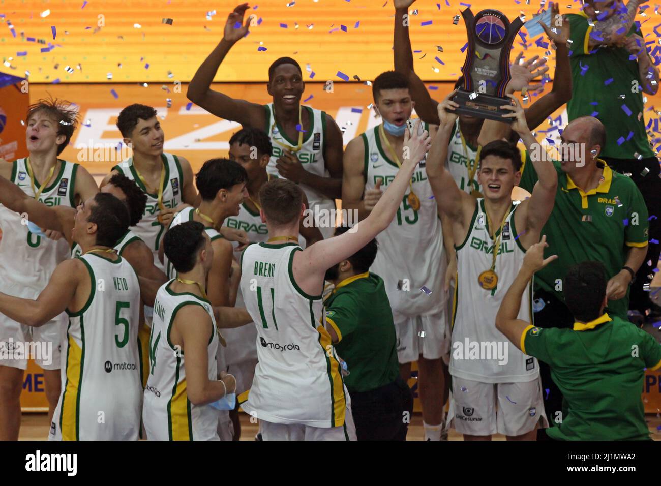 Miranda.VE - MARS 26,2022 le Brésil devient champion après avoir battu l'Argentine 73-59 FIBA ​​U18 SouthAmerican Championship for Men au Parque Miranda G. Banque D'Images